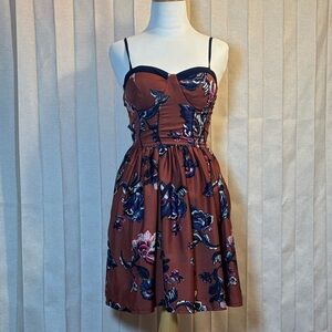 Band of Gypsies Brown Floral Spaghetti Strap Dress